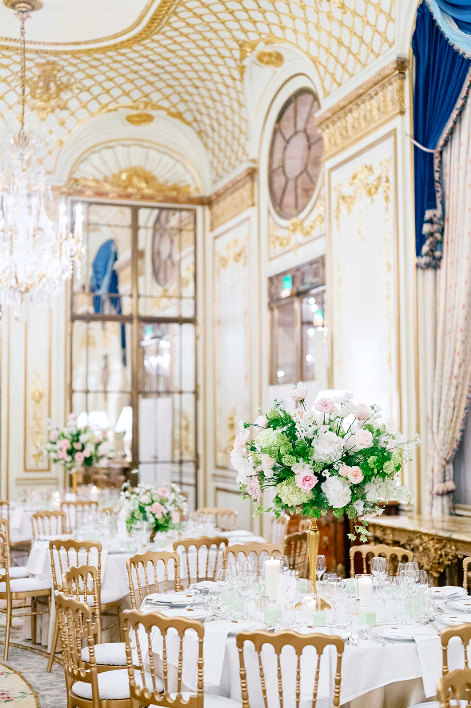 Parisian wedding at the Le Meurice hotel with mirror-covered interiors.